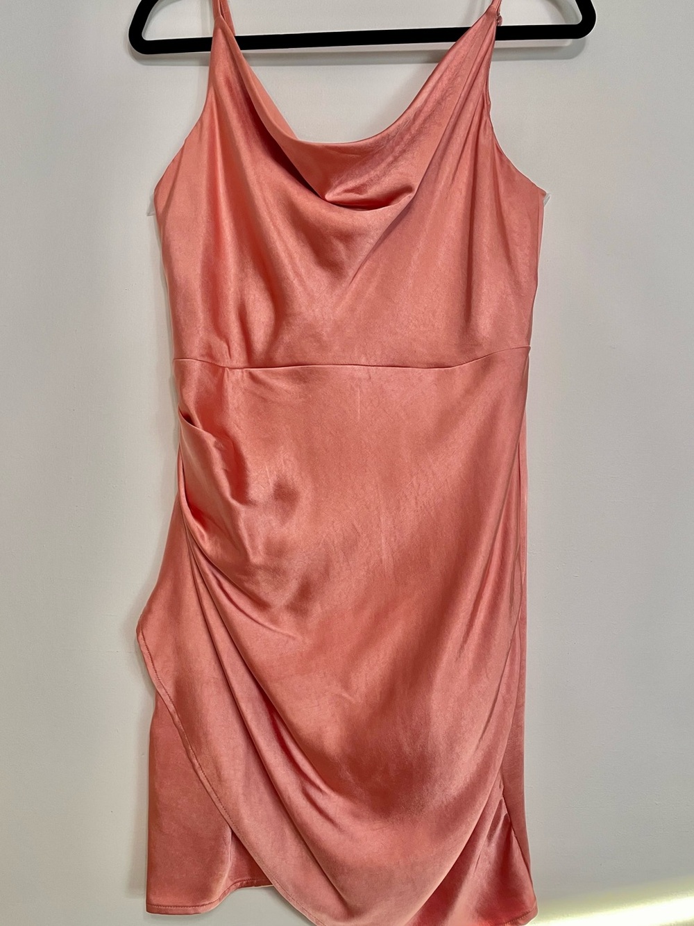 Lulu’s Memorable Nights Rose Pink Satin Cowl Neck Tulip Mini Dress